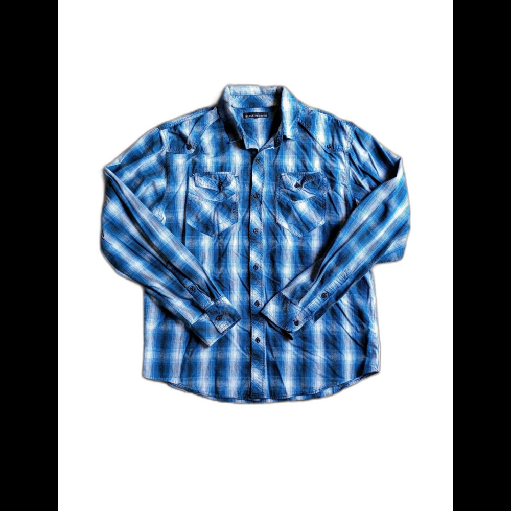 Affliction Black Premium Shirt XL Blue Plaid Embroidered
